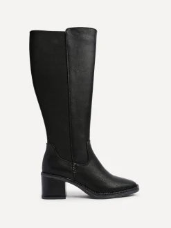 Zwart - Linzi Reason Block Heel High Leg Boots With Back Stretch Panel