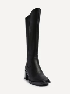 Zwart - Linzi Reason Block Heel High Leg Boots With Back Stretch Panel