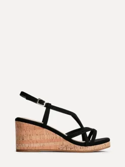 Zwart - Linzi Safiya Strappy Wedges Sandals With Wrap Around Ankle Strap