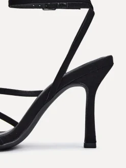 Zwart - Linzi Scarlett sandalen met bandjes, hak en enkelbandje
