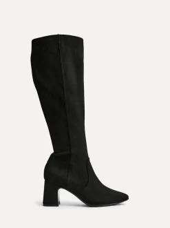 Zwart - Linzi Slate Stretch Knee High Block Heel Boots