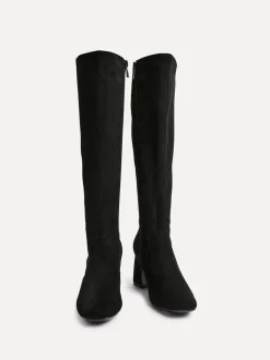 Zwart - Linzi Slate Stretch Knee High Block Heel Boots