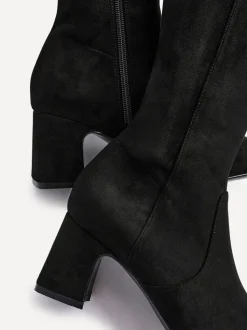 Zwart - Linzi Slate Stretch Knee High Block Heel Boots