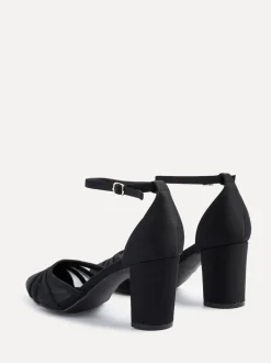 Zwart - Linzi Tasha Block Court Heels Shoes With Mesh Front Detail