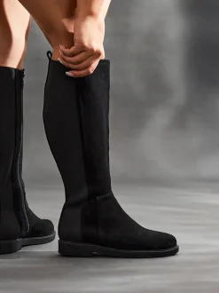 Zwart - Linzi Wide Fit Steel High Leg Boots With Stretch Panel
