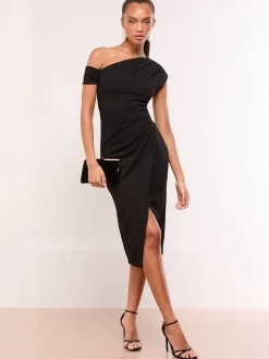 Zwart - Lipsy - Midi-jurk met blote schouders en gerimpelde taille