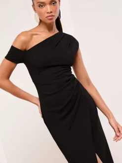 Zwart - Lipsy - Midi-jurk met blote schouders en gerimpelde taille