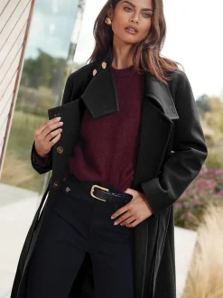 Zwart - Lipsy asymmetrische jas met trechterhals en riem
