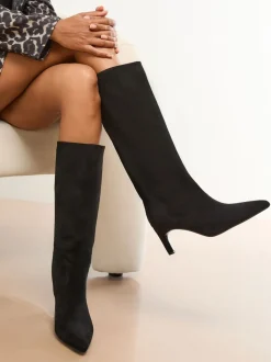 Zwart - Lipsy Faux Leather Knee High Low Kitten Heel Boots