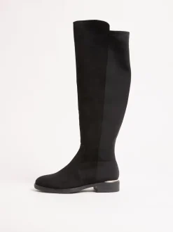 Zwart - Lipsy Faux Suede Elasticated Flat Knee High Casual Boots