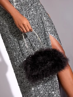 Zwart - Lipsy Feather Top Handle Clutch Bag
