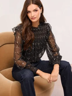 Zwart - Lipsy Gold Sparkle Smock Top