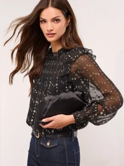 Zwart - Lipsy Gold Sparkle Smock Top