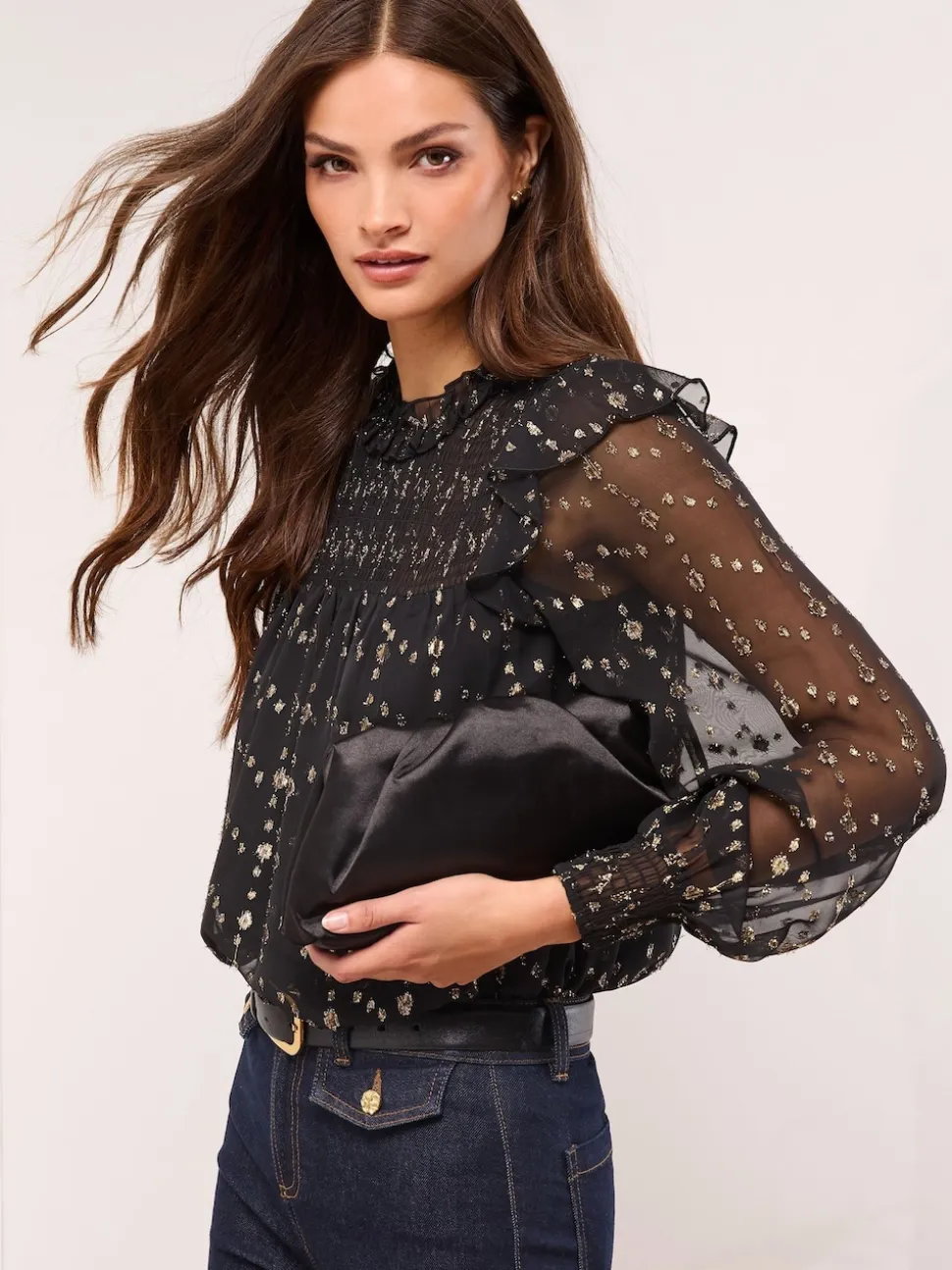 Zwart - Lipsy Gold Sparkle Smock Top