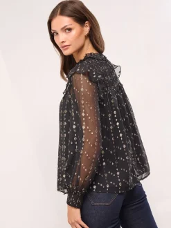 Zwart - Lipsy Gold Sparkle Smock Top