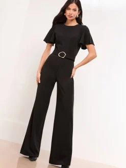 Zwart - Lipsy Hardware Belted Short Sleeve Jumpsuit