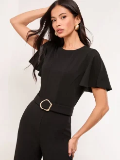 Zwart - Lipsy Hardware Belted Short Sleeve Jumpsuit