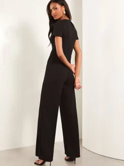 Zwart - Lipsy jumpsuit met korte mouwen en gesplitst detail