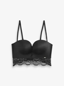 Zwart - Lipsy laag uitgesneden strapless-beha van kant