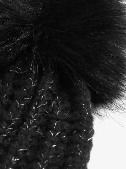 Zwart - Lipsy Shimmer Ribbed Pom Hat