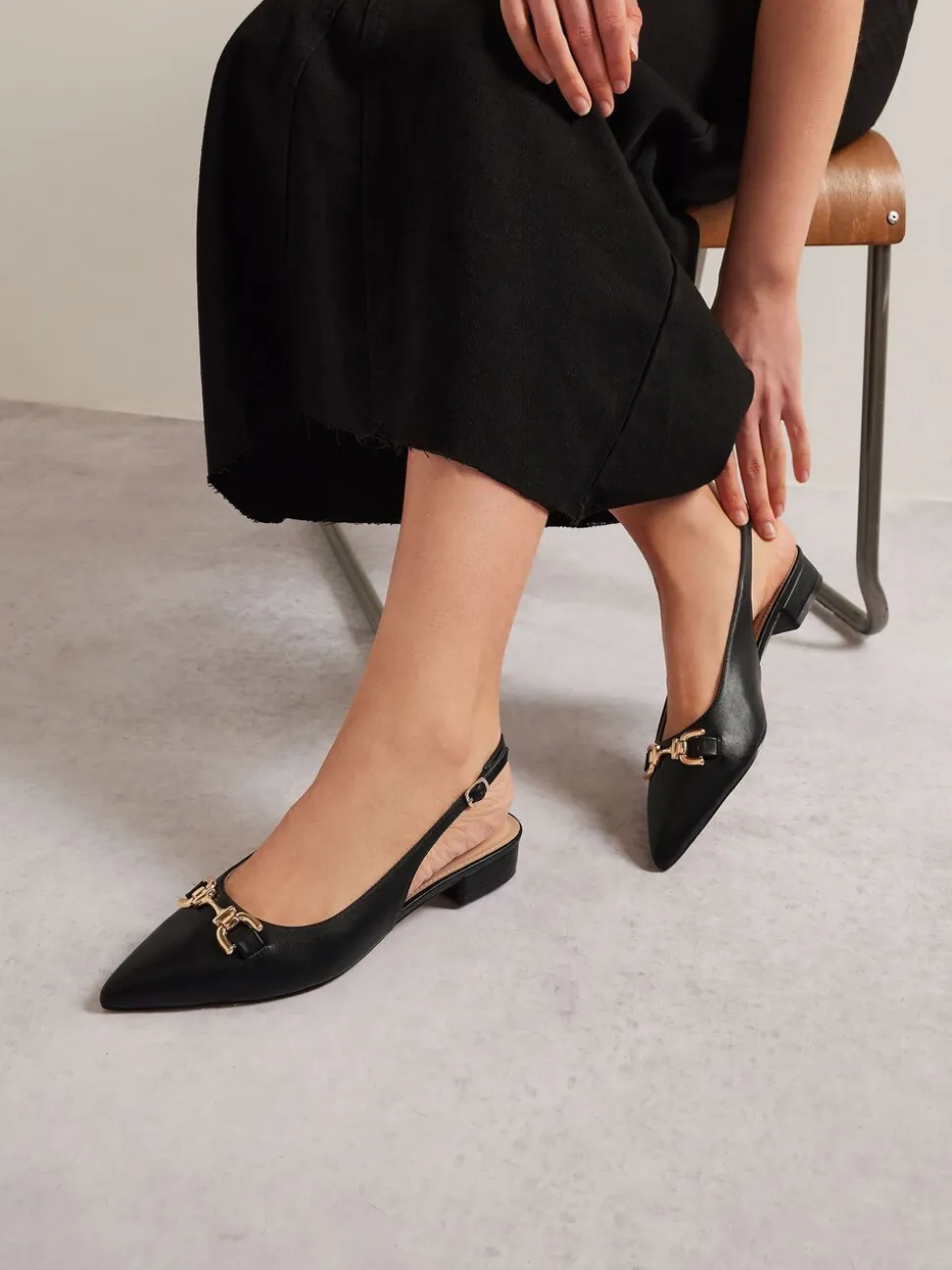 Zwart - Long Tall Sally Metal Trim Sling Back Shoes
