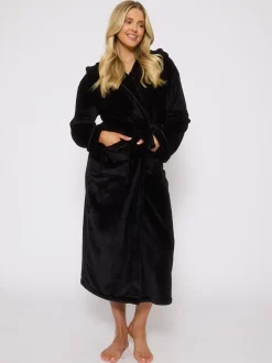 Zwart - Loungeable Christmas Ribbon Trim Luxury Fleece Hooded Maxi Robe