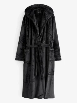 Zwart - Loungeable Christmas Ribbon Trim Luxury Fleece Hooded Maxi Robe