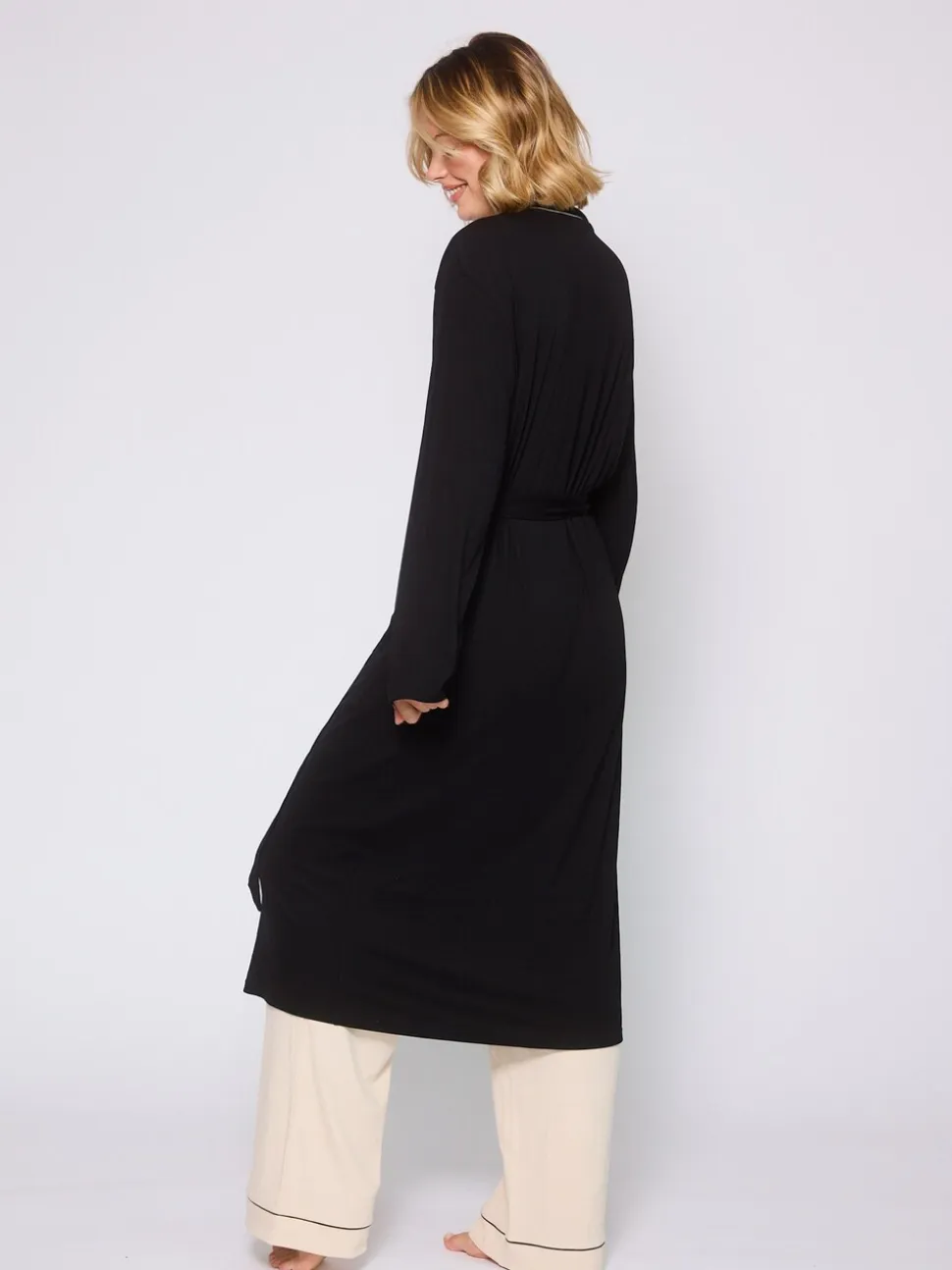 Zwart - Loungeable Rib Kimono Dressing Gown