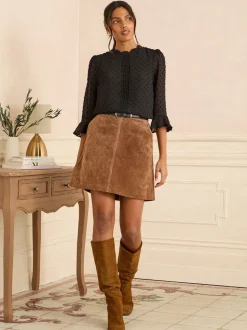 Zwart - Love & Roses 3/4 Flute Sleeve Dobby Blouse