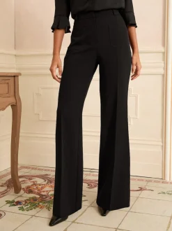 Zwart - Love & Roses - Kick flare broek met opgestikte zakken