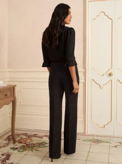 Zwart - Love & Roses - Kick flare broek met opgestikte zakken
