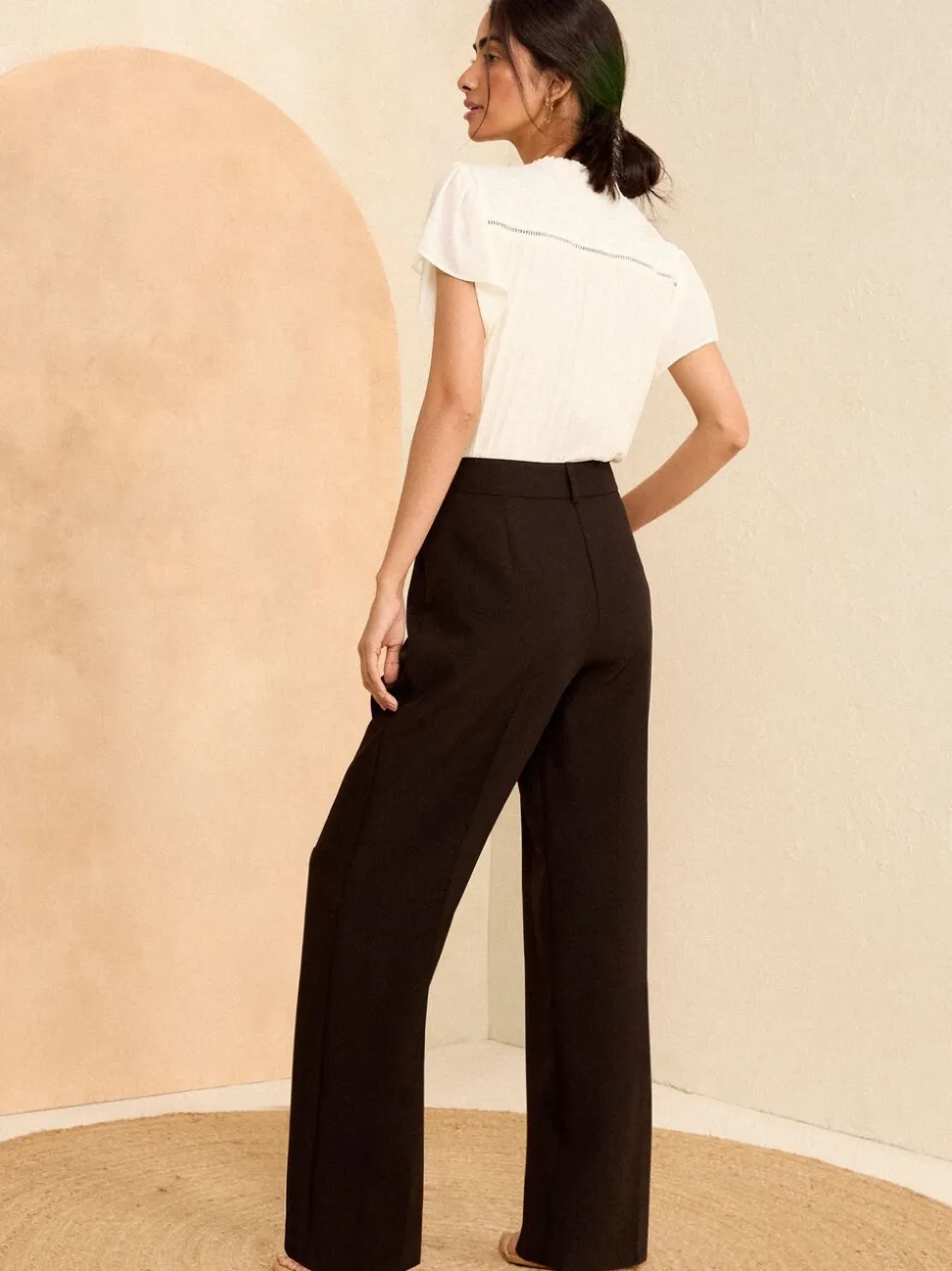 Zwart - Love & Roses broek met wijde pijpen