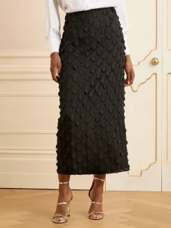 Zwart - Love & Roses 3D midirok met bloemenprint