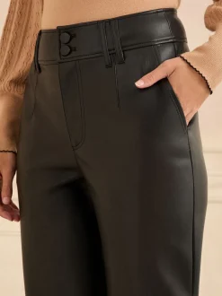Zwart - Love & Roses Effect Faux Leather Straight Leg Trousers