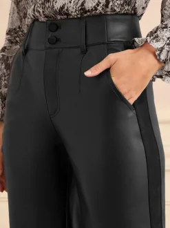 Zwart - Love & Roses Faux Leather Wide Leg With Faux Suede Side Stripe Trousers