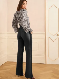 Zwart - Love & Roses Faux Leather Wide Leg With Faux Suede Side Stripe Trousers