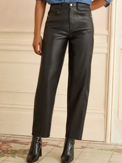 Zwart - Love & Roses Faux Leather Barrel Leg Trousers