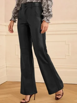 Zwart - Love & Roses Faux Leather Wide Leg With Faux Suede Side Stripe Trousers