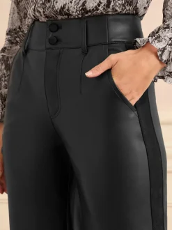 Zwart - Love & Roses Faux Leather Wide Leg With Faux Suede Side Stripe Trousers