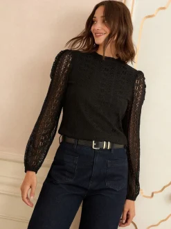 Zwart - Love & Roses Long Sleeve Lace Top