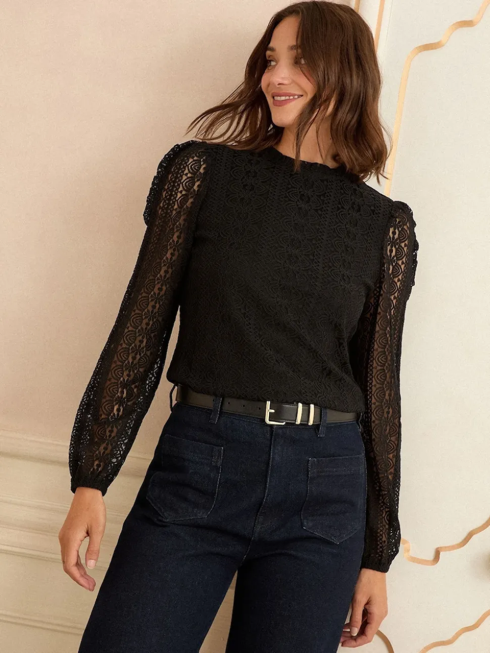 Zwart - Love & Roses Long Sleeve Lace Top