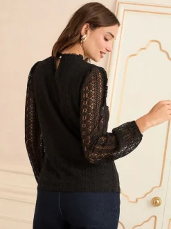 Zwart - Love & Roses Long Sleeve Lace Top