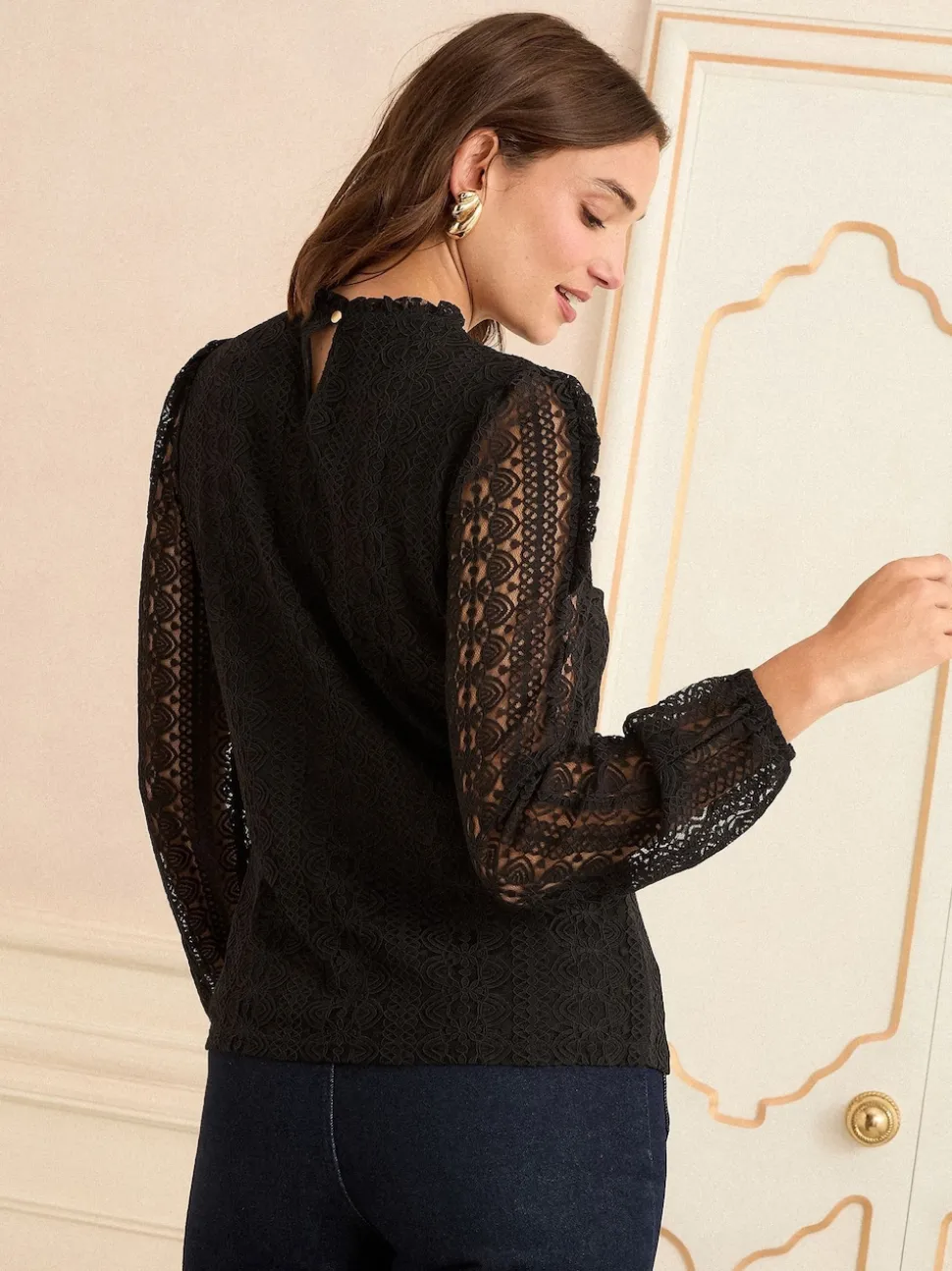 Zwart - Love & Roses Long Sleeve Lace Top