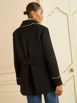 Zwart - Love & Roses Mid Length Scallop Trim Dolly Coat