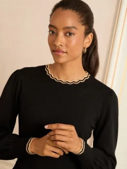 Zwart - Love & Roses Scallop Neck Knitted Dress