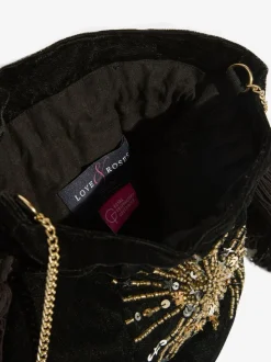 Zwart - Love & Roses Velvet Sequin Embellished Pouch Bag