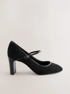 Zwart - Mary Jane-pumps met ronde neus en blokhak