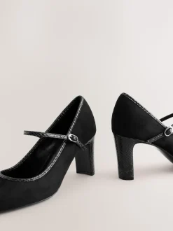 Zwart - Mary Jane-pumps met ronde neus en blokhak