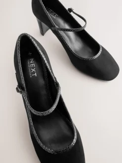 Zwart - Mary Jane-pumps met ronde neus en blokhak