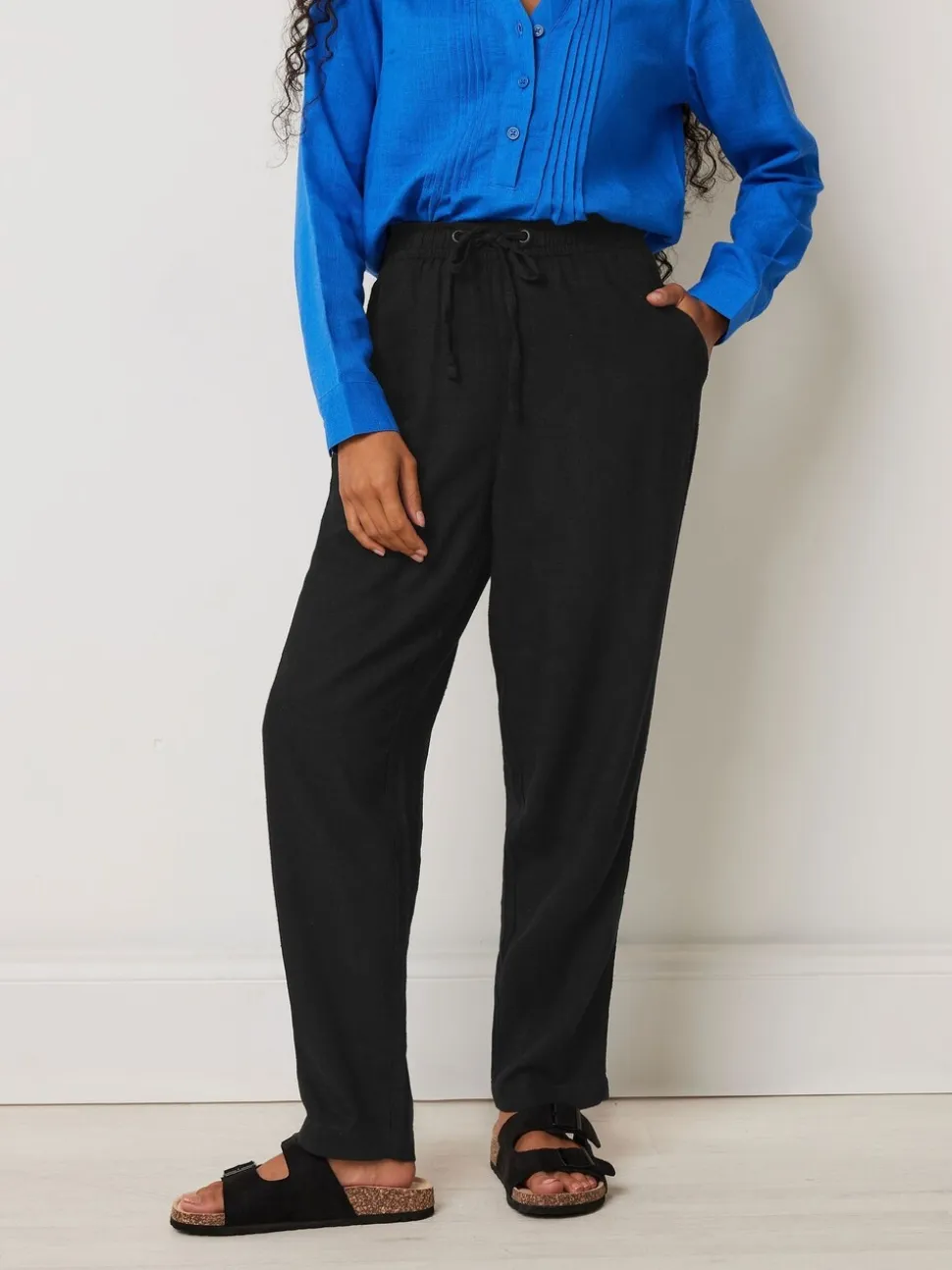 Zwart - M&Co Petite linnen joggingbroek
